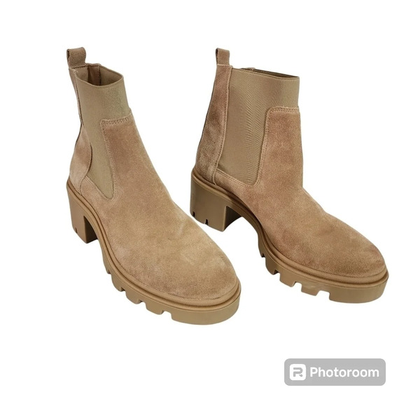ANTONIO DE FARIA Suede  chunky ankle Booties tan block heel leather grunge y2k - Picture 5 of 10